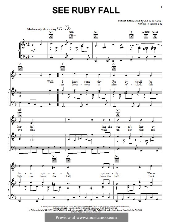 See Ruby Fall: Für Stimme und Klavier (oder Gitarre) by Roy Orbison