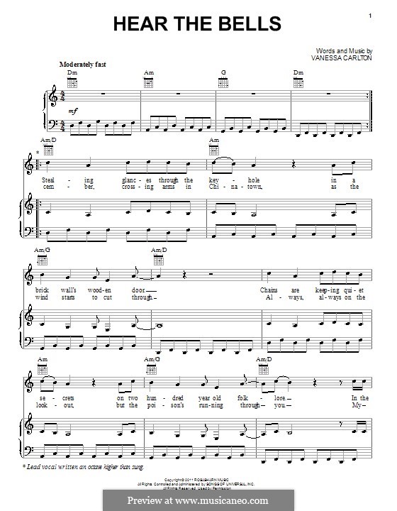 Hear the Bells: Für Stimme und Klavier (oder Gitarre) by Vanessa Carlton