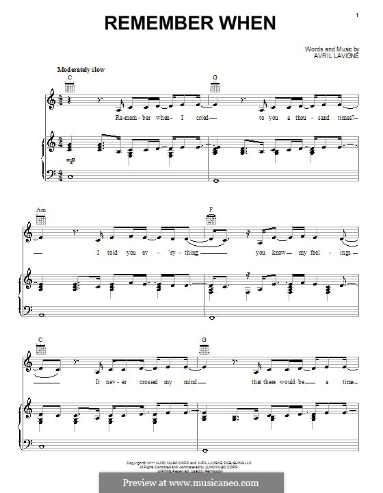 Remember When: Für Stimme und Klavier (oder Gitarre) by Avril Lavigne