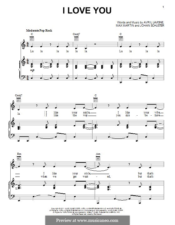 I Love You (Avril Lavigne): Für Stimme und Klavier (oder Gitarre) by Shellback, Max Martin