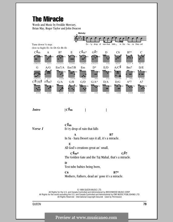 The Miracle (Queen): Text und Akkorde by Brian May, Freddie Mercury, John Deacon, Roger Taylor