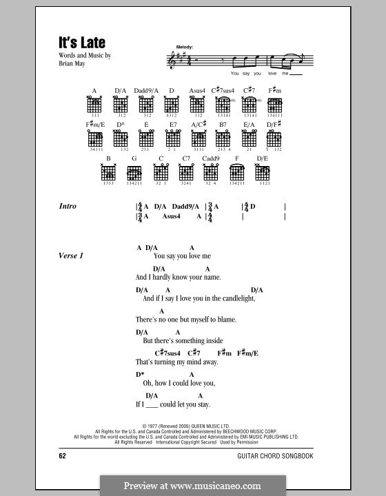 It's Late (Queen): Text und Akkorde by Brian May