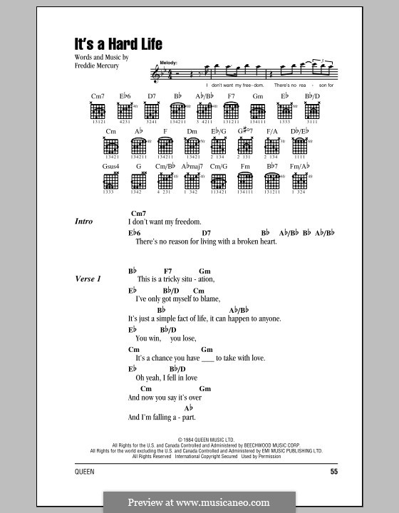 It's a Hard Life (Queen): Text und Akkorde by Freddie Mercury