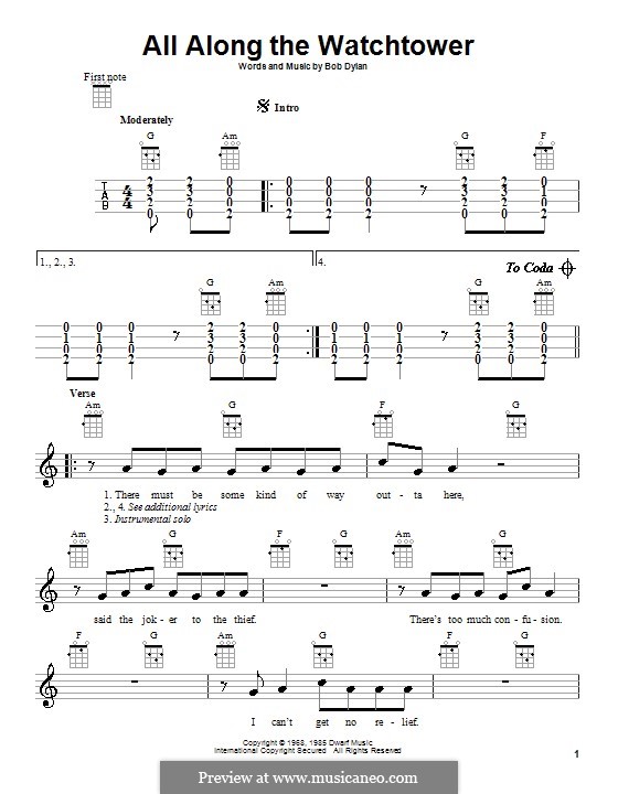 All Along the Watchtower: Für Ukulele by Bob Dylan