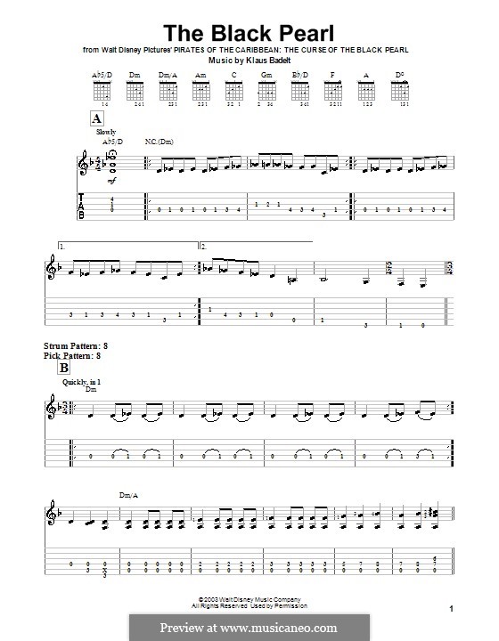 The Black Pearl (from Pirates of the Caribbean: The Curse of the Black Pearl): Für Gitarre (Sehr leichte Fassung) by Klaus Badelt