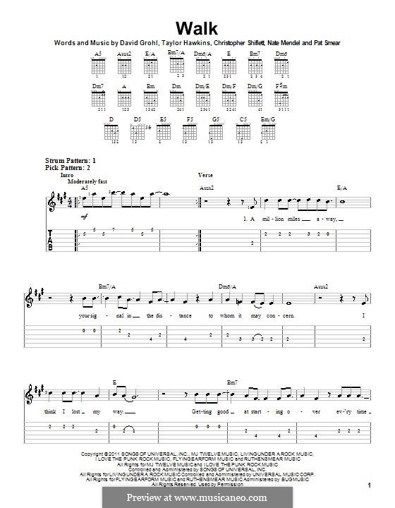 Walk (Foo Fighters): Für Gitarre (Sehr leichte Fassung) by Christopher Shiflett, David Grohl, Nate Mendel, Pat Smear, Taylor Hawkins