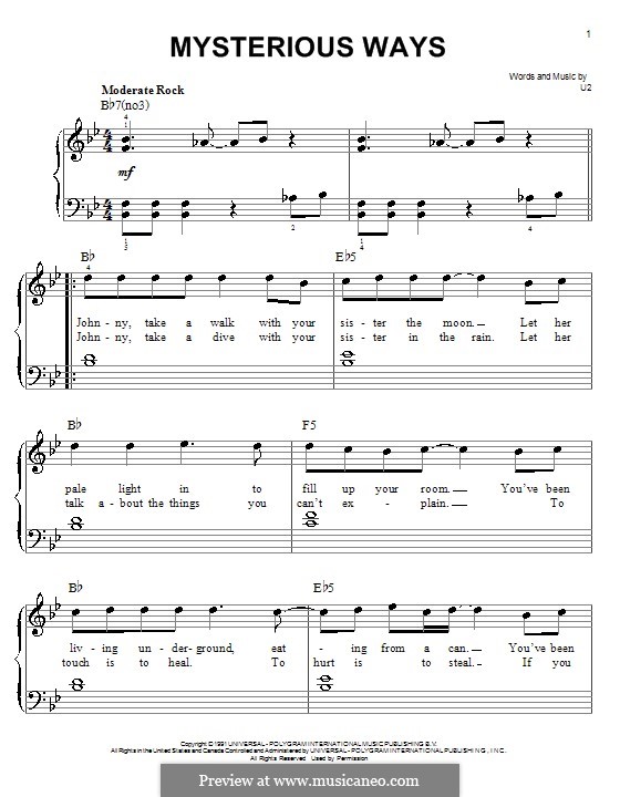 Mysterious Ways: Für Klavier, leicht by U2