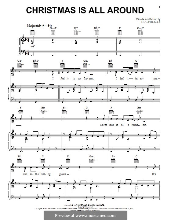 Christmas Is All Around (Billy Mack): Für Stimme und Klavier (oder Gitarre) by Reg Presley