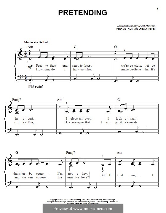 Pretending (Glee Cast): Einfache Noten für Klavier by Adam Anders, Peer Åström, Shelly Peiken