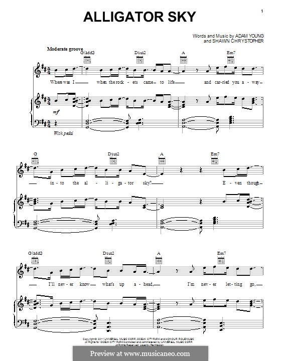 Alligator Sky (Owl City): Für Stimme und Klavier (oder Gitarre) by Adam Young, Shawn Chrystopher