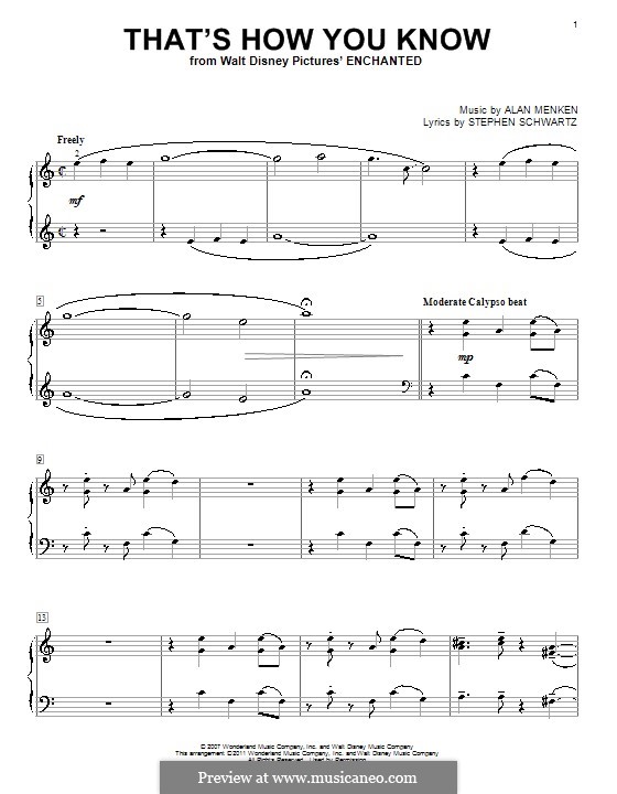 That's How You Know (from Enchanted): Für Klavier by Alan Menken