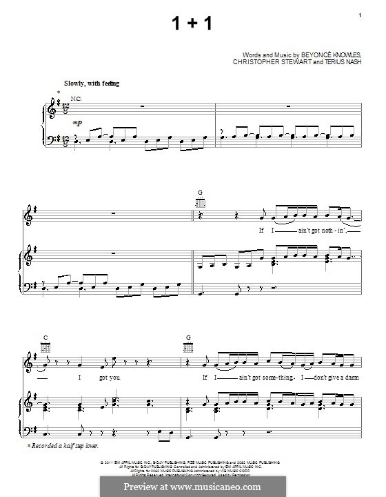 1+1 (Beyonce): Für Stimme und Klavier (oder Gitarre) by Tricky Stewart , Terius Nash