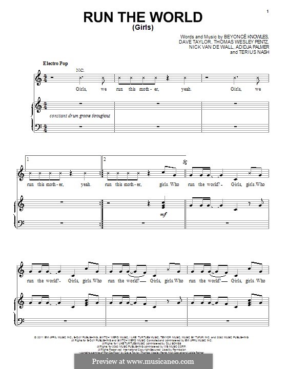 Run the World (Girls): Für Stimme mit Klavier oder Gitarre by Beyoncé, Adidja Palmer, Dave Taylor, Nick van de Wall, Terius Nash, Diplo