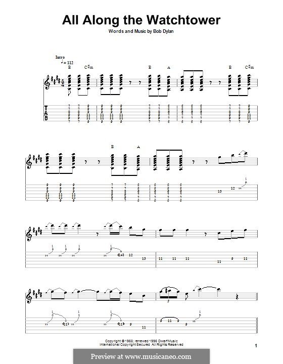 All Along the Watchtower: For easy guitar with tab by Bob Dylan