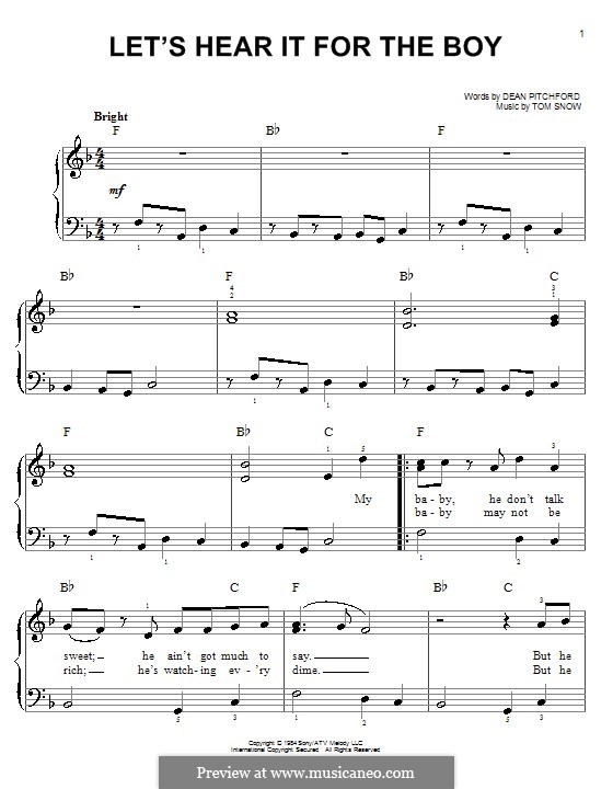 Let's Hear it for the Boy (Deniece Williams): Einfache Noten für Klavier by Tom Snow