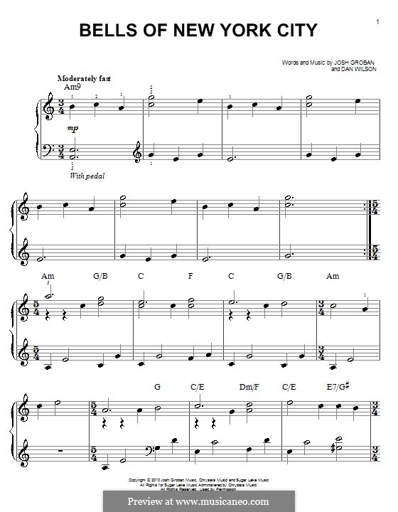 Bells of New York City: Für Klavier by Daniel Wilson, Josh Groban