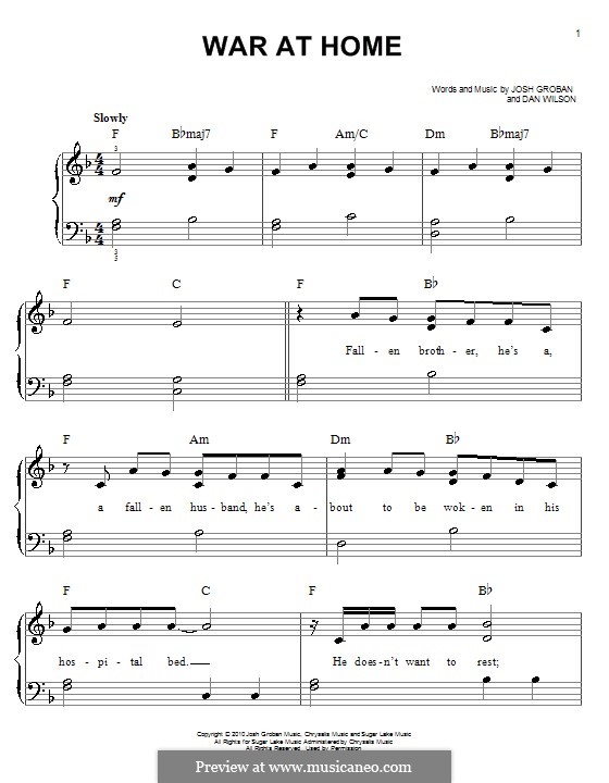 War at Home: Für Klavier by Daniel Wilson, Josh Groban
