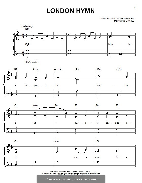 London Hymn: Für Klavier by Josh Groban, Marius De Vries