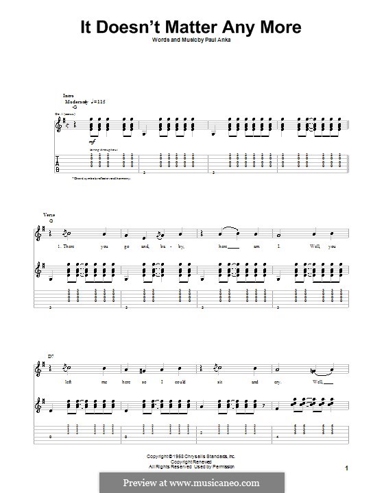 It Doesn't Matter Anymore: Für Gitarre mit Tab by Paul Anka