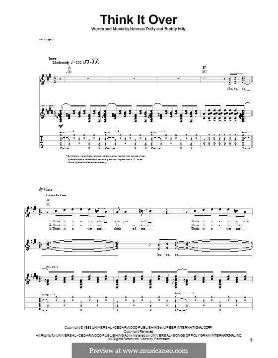 Think It Over (Buddy Holly): Für Gitarre mit Tab by Norman Petty