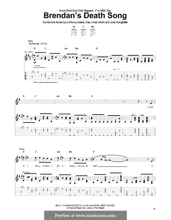 Brendan's Death Song (Red Hot Chili Peppers): For Gitarre (mit Tabulatur) by Flea, Anthony Kiedis, Chad Smith, Josh Klinghoffer
