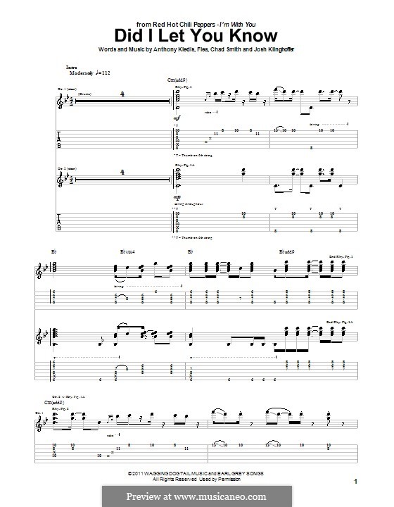 Did I Let You Know (Red Hot Chili Peppers): Für Gitarre mit Tabulatur by Flea, Anthony Kiedis, Chad Smith, Josh Klinghoffer