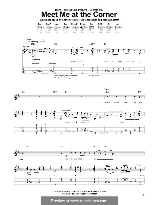 Meet Me at the Corner (Red Hot Chili Peppers): For Gitarre (mit Tabulatur) by Flea, Anthony Kiedis, Chad Smith, Josh Klinghoffer