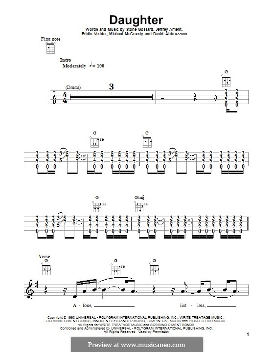 Daughter (Pearl Jam): Für Ukulele by David Abbruzzese, Eddie Vedder, Jeff Ament, Mike McCready, Stone Gossard