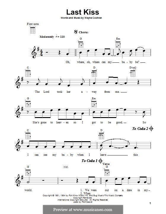 Last Kiss (J. Frank Wilson): Für Ukulele by Wayne Cochran