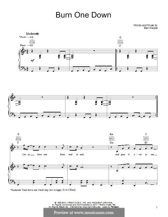 Burn One Down: Für Stimme und Klavier (oder Gitarre) by Ben Harper