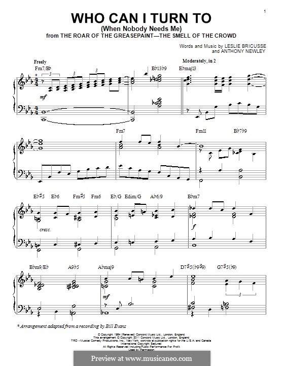 Who Can I Turn To?: Für Klavier by Anthony Newley, Leslie Bricusse
