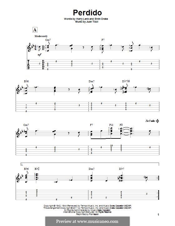 Perdido (Duke Ellington): Für Gitarre mit Tabulatur by Juan Tizol