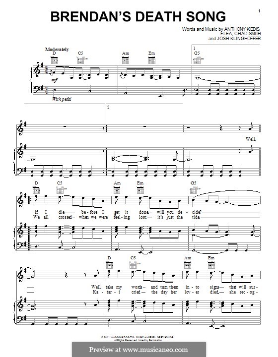 Brendan's Death Song (Red Hot Chili Peppers): Für Stimme und Klavier (oder Gitarre) by Flea, Anthony Kiedis, Chad Smith, Josh Klinghoffer