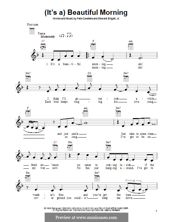 (It's A) Beautiful Morning (The Rascals): Für Ukulele by Edward Brigati Jr., Felix Cavaliere