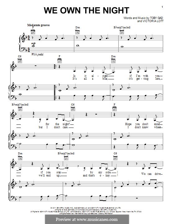 We Own the Night (Selena Gomez): Für Stimme und Klavier (oder Gitarre) by Tobias Gad, Victoria Lott