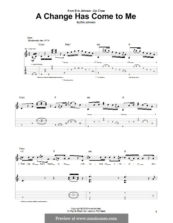 A Change Has Come To Me: Für Gitarre mit Tab by Eric Johnson