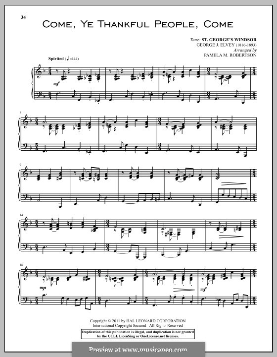 Come, Ye Thankful People, Come: Für Klavier by George Job Elvey
