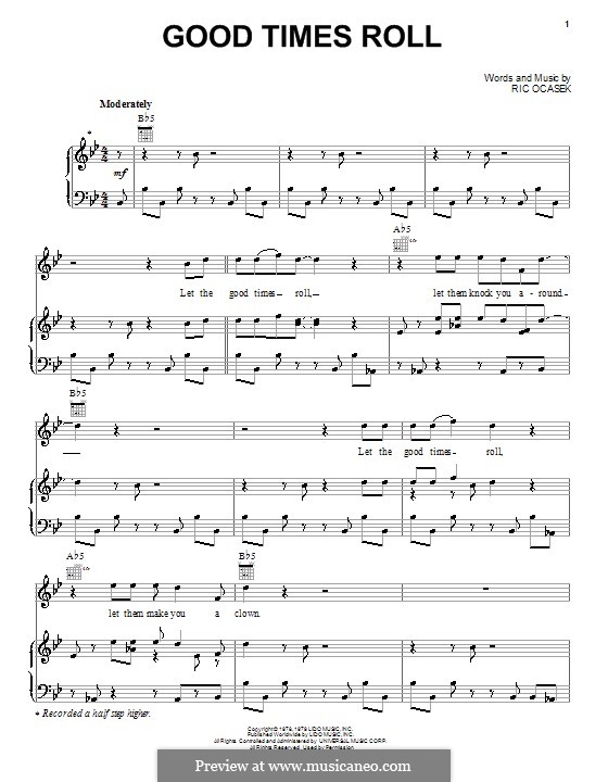 Good Times Roll (The Cars): Für Stimme und Klavier (oder Gitarre) by Ric Ocasek