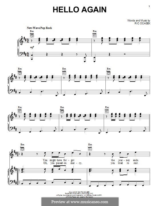 Hello Again (The Cars): Für Stimme und Klavier (oder Gitarre) by Ric Ocasek