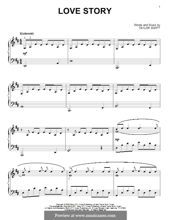 Love Story: Für Klavier (mit Applikatur) by Taylor Swift