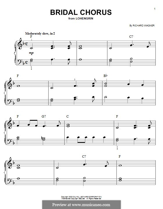 Bridal Chorus, for Piano: Easy version by Richard Wagner