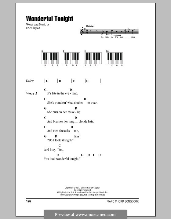 Wonderful Tonight (Piano-vocal score): Text und Akkorde für Klavier by Eric Clapton