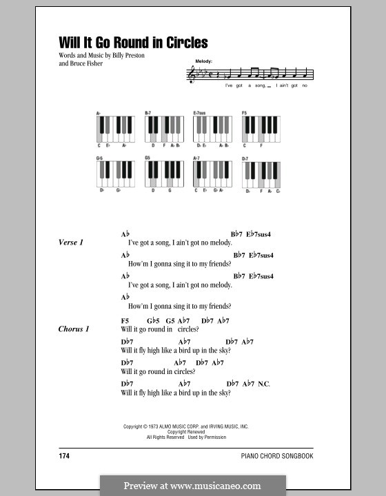 Will It Go Round in Circles (Billy Preston): Text und Akkorde für Klavier by Bruce Fisher