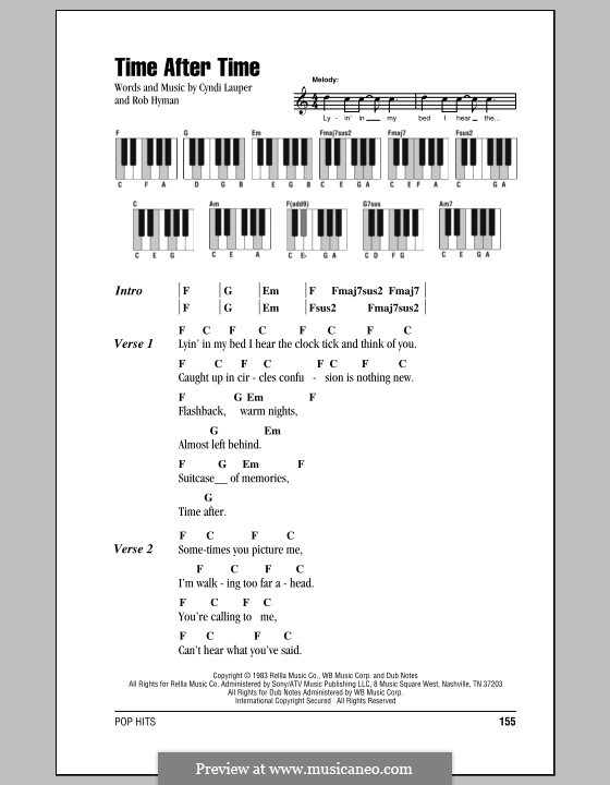 Time after Time: Text und Akkorde für Klavier by Cyndi Lauper, Robert Hyman