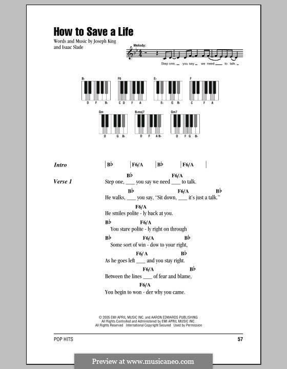 How to Save a Life (The Fray): Text und Akkorde für Klavier by Isaac Slade, Joseph King