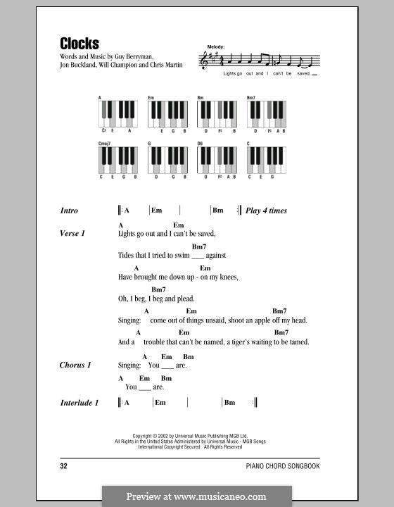 Vocal version: Text und Akkorde für Klavier by Chris Martin, Guy Berryman, Jonny Buckland, Will Champion