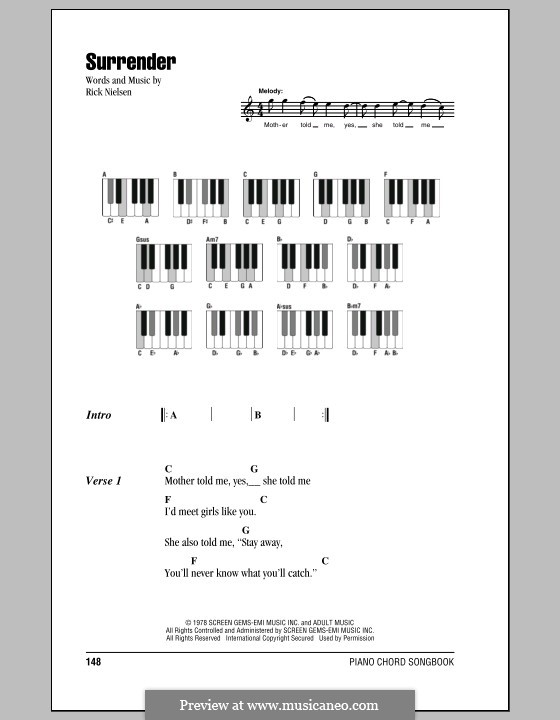 Surrender (Cheap Trick): Text und Akkorde für Klavier by Rick Nielsen