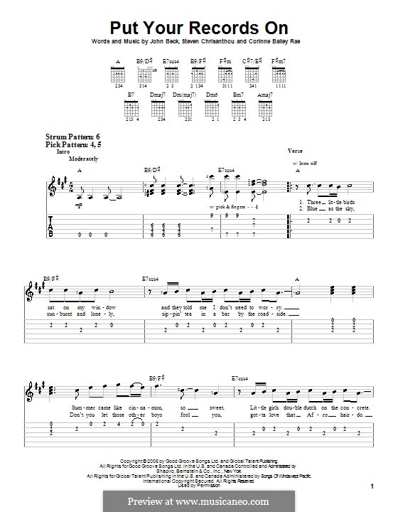 Put Your Records on (Corinne Bailey Rae): Für Gitarre (Sehr leichte Fassung) by John Beck, Steven Chrisanthou