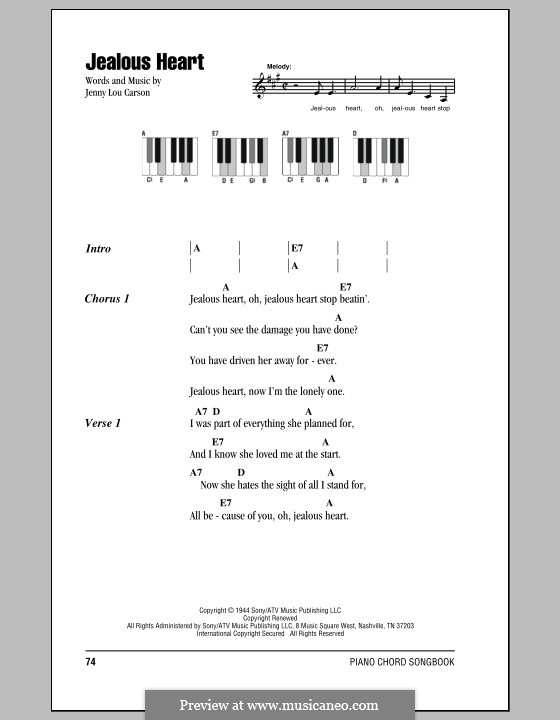 Jealous Heart (Tex Ritter): Text und Akkorde für Klavier by Jenny Lou Carson