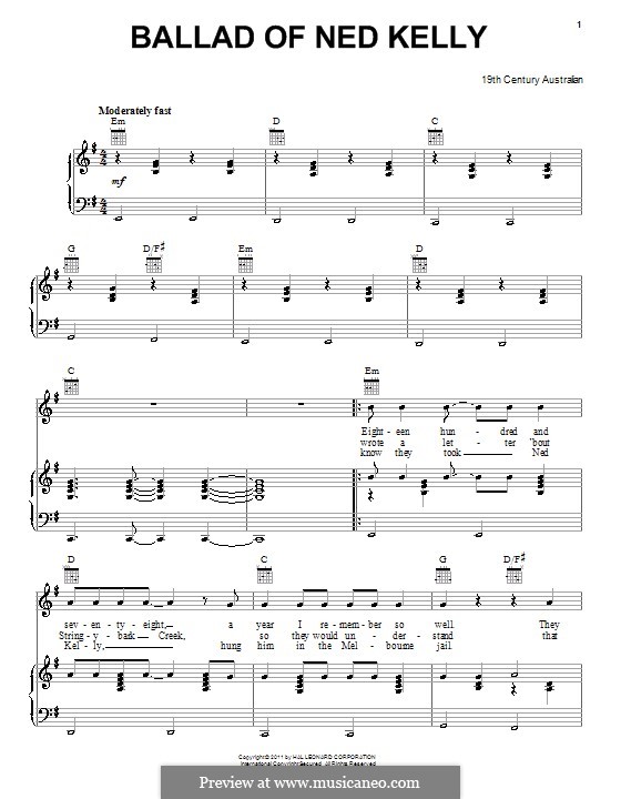 Ballad of Ned Kelly: Für Stimme und Klavier (oder Gitarre) by folklore